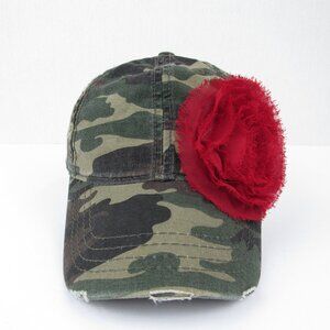 Camo BCG Cap Girl's Size 4-7 Red Floral Accent Camouflage Distressed Hat